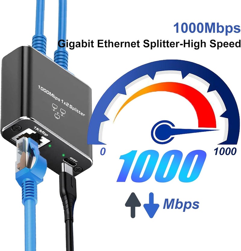 Pushua Gigabit Ethernet Splitter 1 to 2 High Speed(2 Devices Simultaneously Networking),1000Mbps Internet Splitters 1 in 2 out, LAN Splitter with USB Power Cable, RJ45 Splitters for Cat5/5e/6/7/8 Cable - Image 5